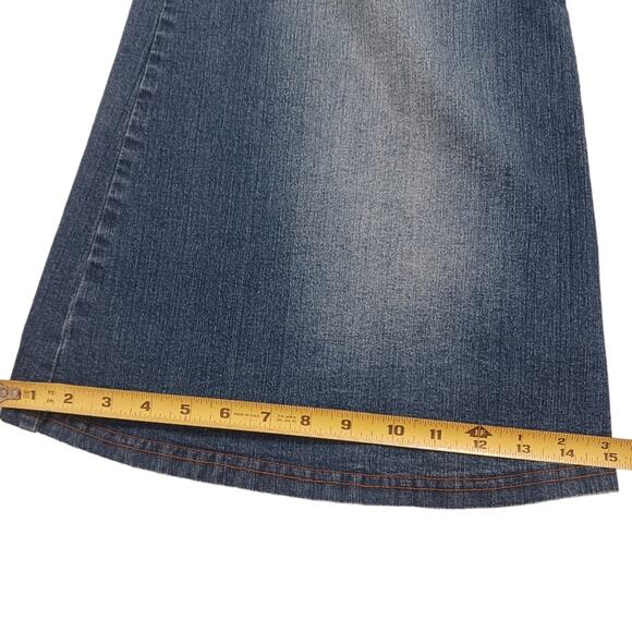 Y2K GAUCHOS Coullotes Jrs Sz XL Denim Stretch Spandex RHINESTONES Sun Fade - Picture 12 of 16